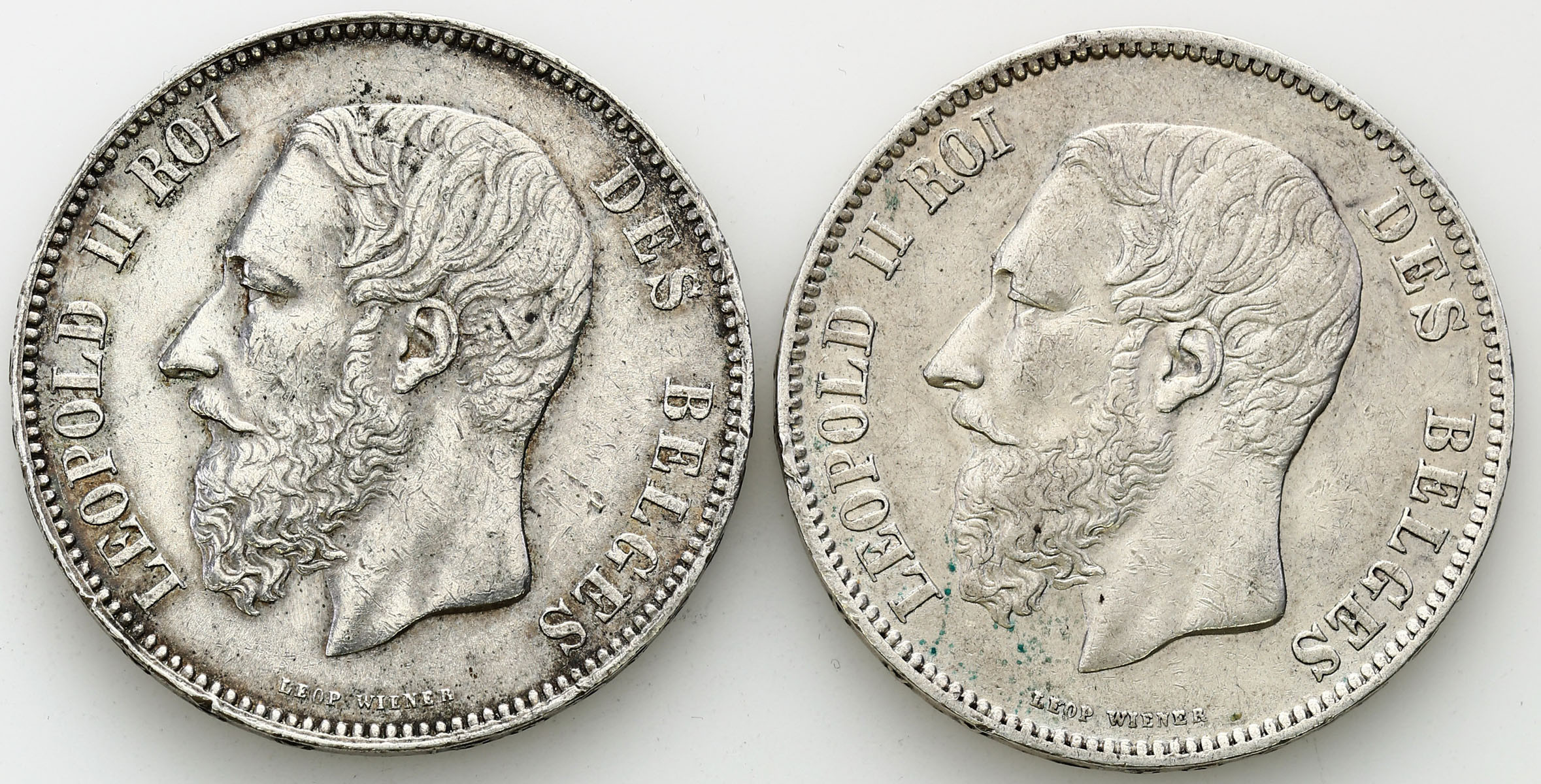 Belgia 5 franków 1868 i 1870 Leopold II – zestaw 2 sztuk